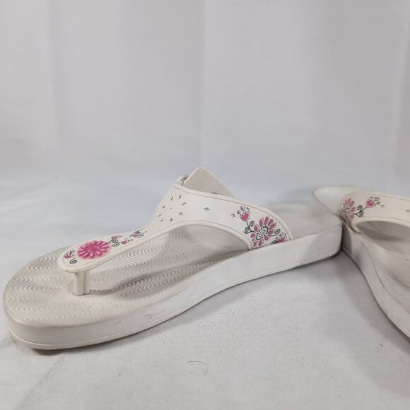 Grendene Ipanema Womens 9 38 White Floral Sandals Flip Flops Thong Pink Anatomic - Picture 9 of 12